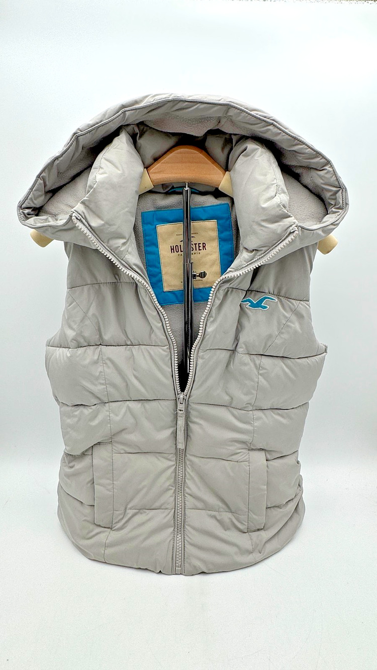 Hollister California Women’s XS Gray Hooded Puffer Vest Fleece Lined
